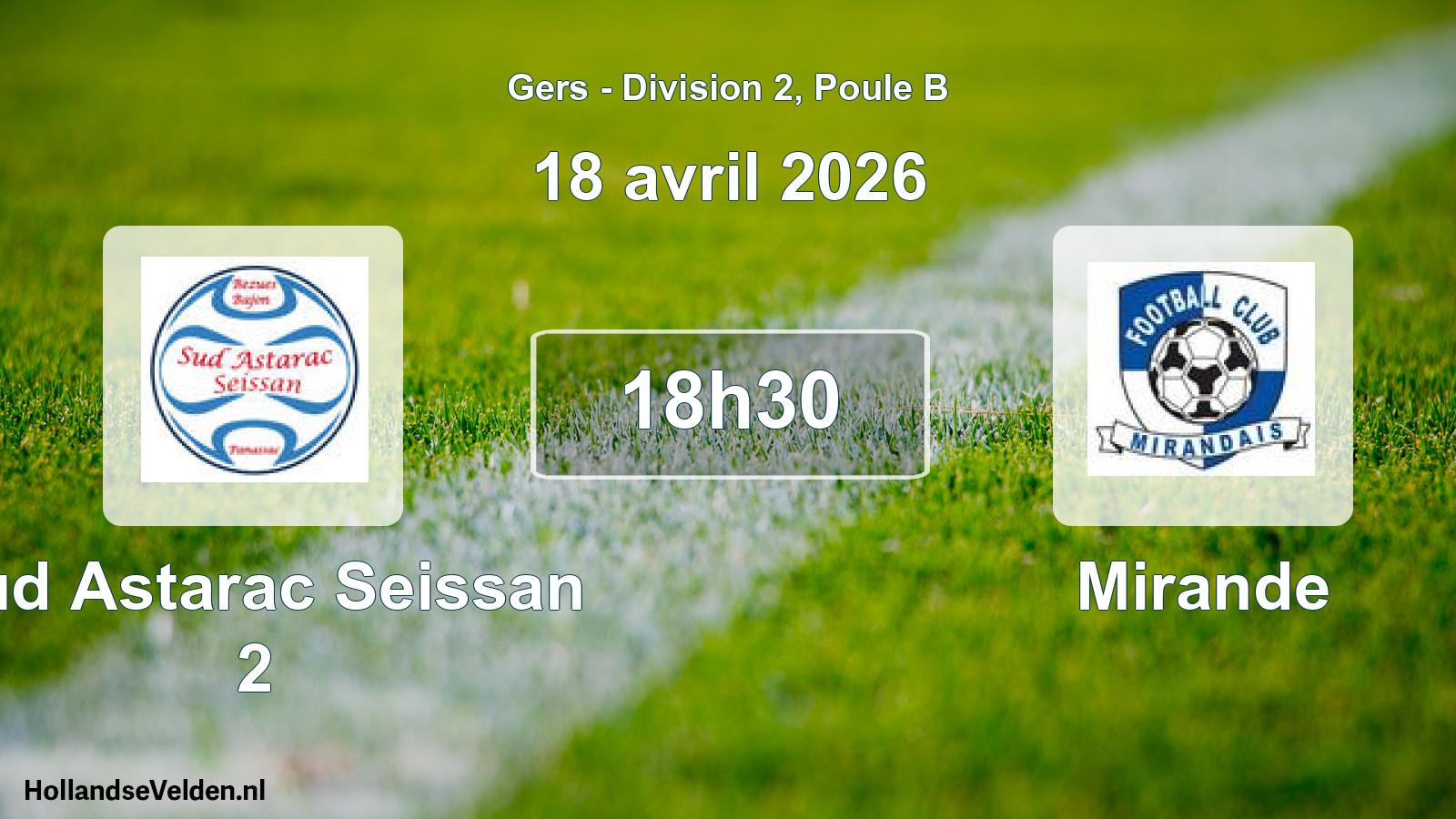 Match programmé: Sud Astarac Seissan 2 - Mirande (18 avril 2026)