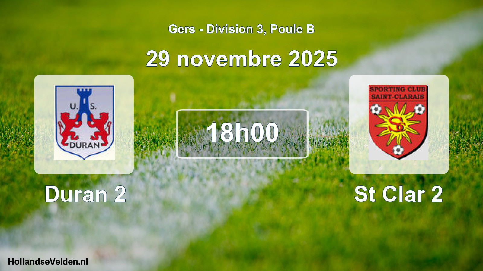 Geplande wedstrijd: Duran 2 - St Clar 2 (29 november 2025)