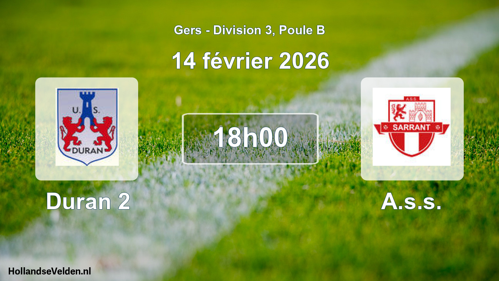 Match programmé: Duran 2 - A.s.s. (14 février 2026)