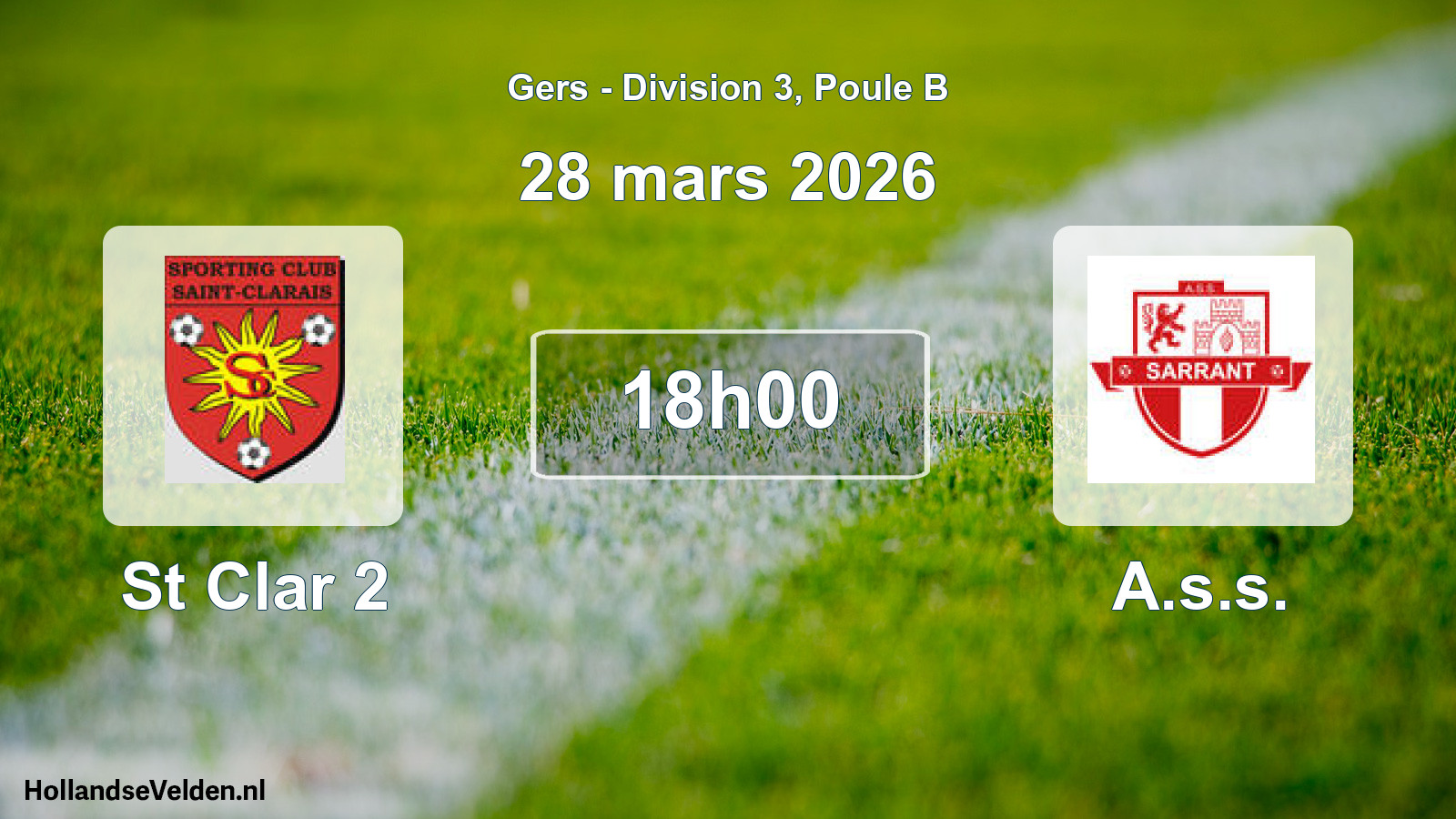 Match programmé: St Clar 2 - A.s.s. (28 mars 2026)