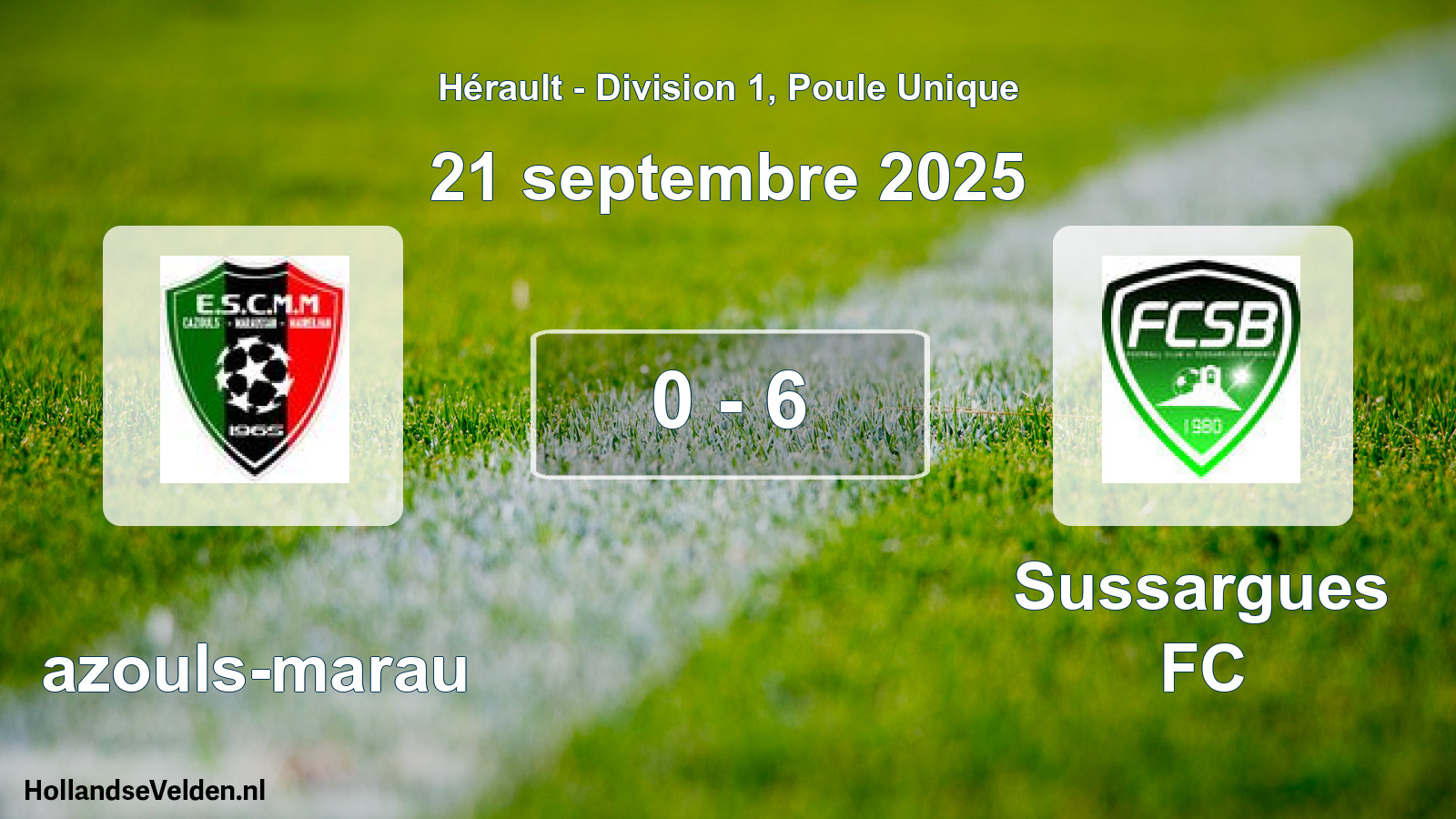 Match joué: Cazouls-marau - Sussargues FC 0 - 6 (21 septembre 2025)
