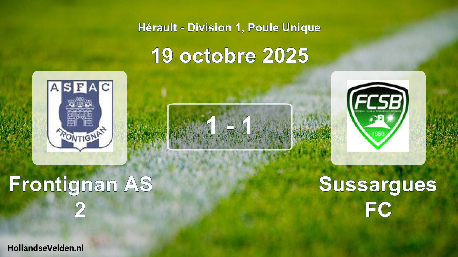 Match joué: Frontignan AS 2 - Sussargues FC 1 - 1 (19 octobre 2025)