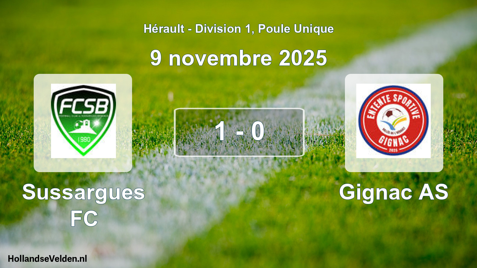 Total number of matches played: Sussargues FC - Gignac AS 1 - 0 (9 November 2025)