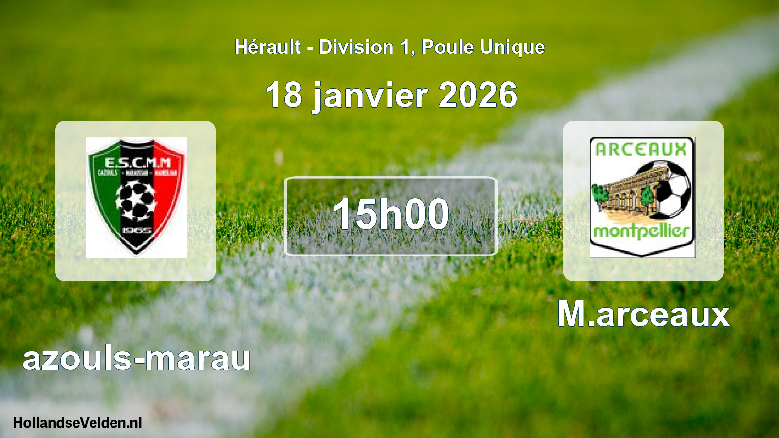 Match programmé: Cazouls-marau - M.arceaux (18 janvier 2026)