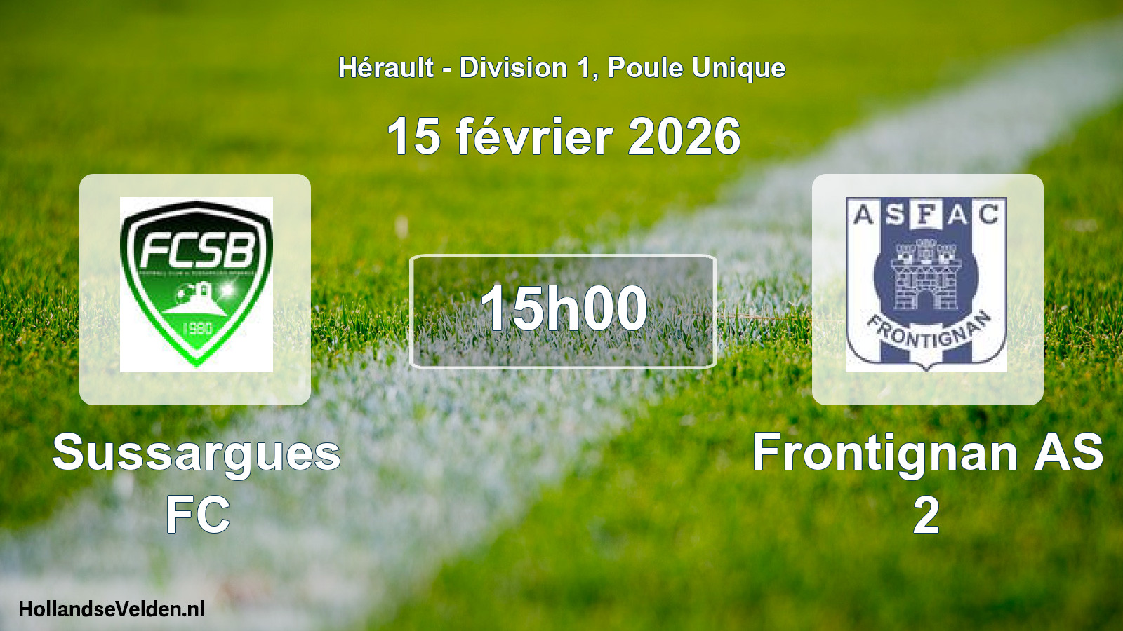 Match programmé: Sussargues FC - Frontignan AS 2 (15 février 2026)