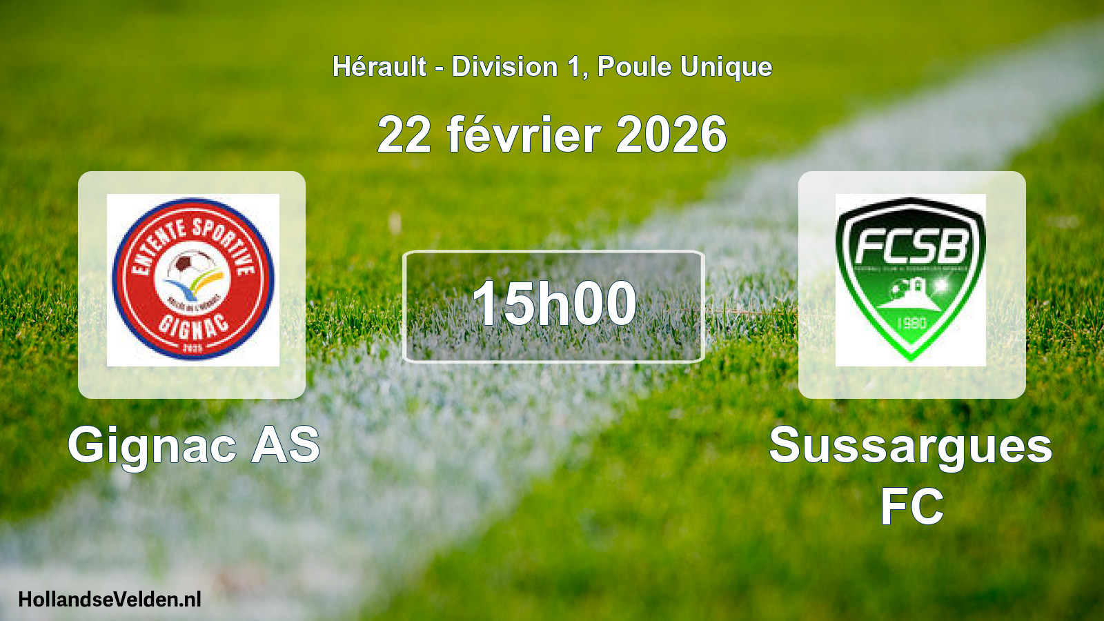 Geplande wedstrijd: Gignac AS - Sussargues FC (22 februari 2026)
