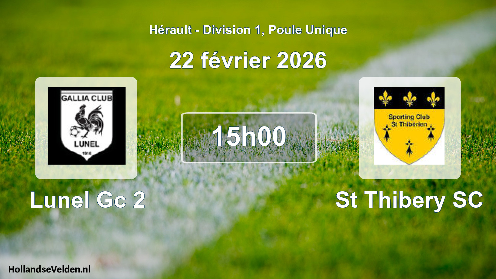 Match programmé: Lunel Gc 2 - St Thibery SC (22 février 2026)