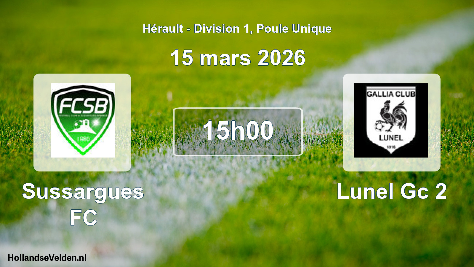 Match programmé: Sussargues FC - Lunel Gc 2 (15 mars 2026)
