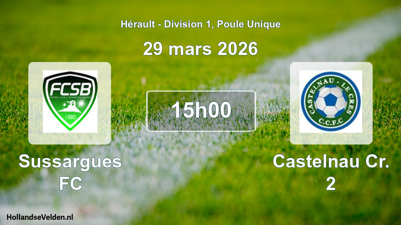 Match programmé: Sussargues FC - Castelnau Cr. 2 (29 mars 2026)