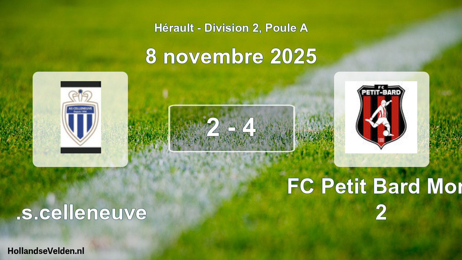 Match joué: A.s.celleneuve - FC Petit Bard Mont 2 2 - 4 (8 novembre 2025)