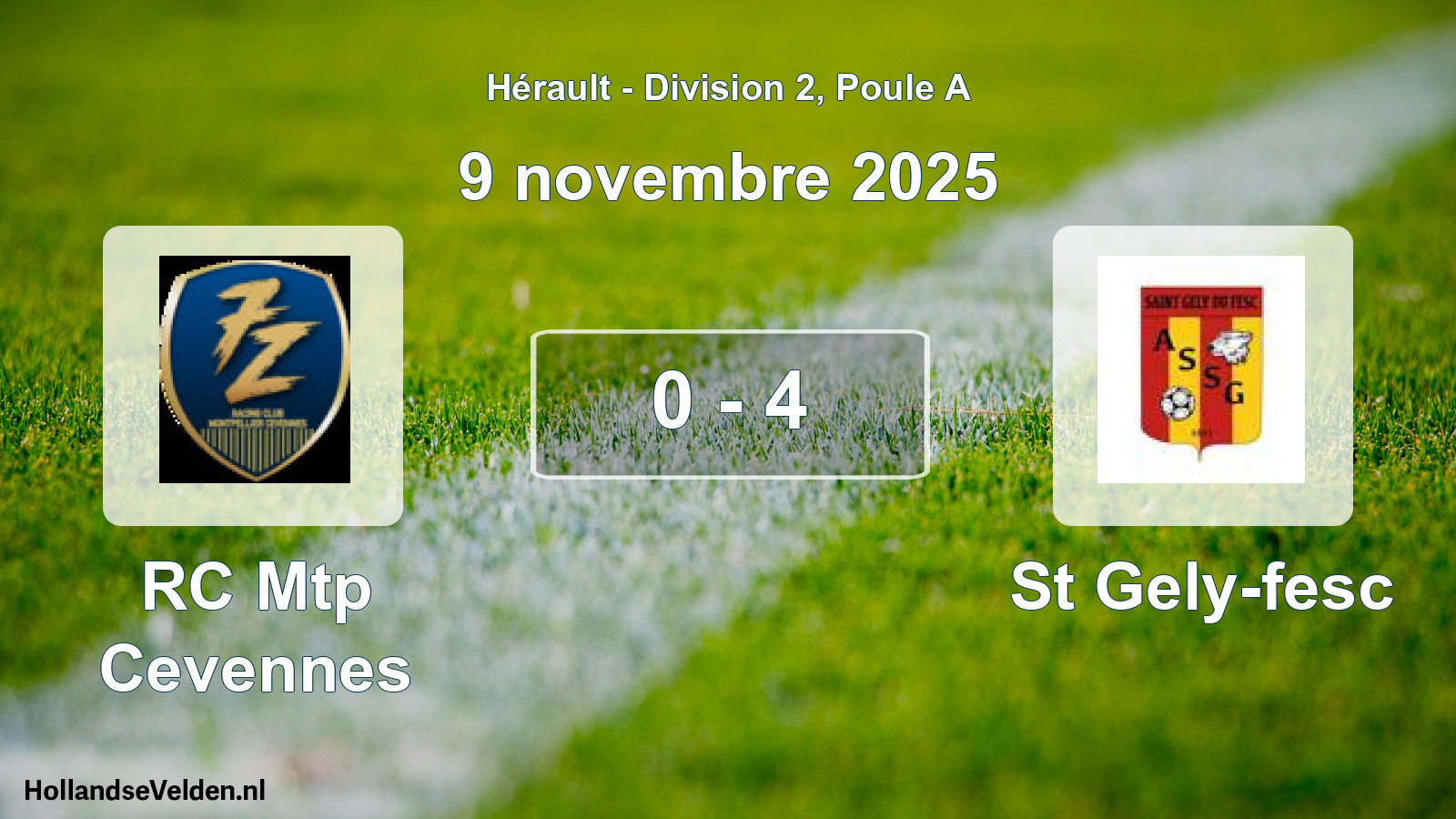 Match joué: RC Mtp Cevennes - St Gely-fesc 0 - 4 (9 novembre 2025)