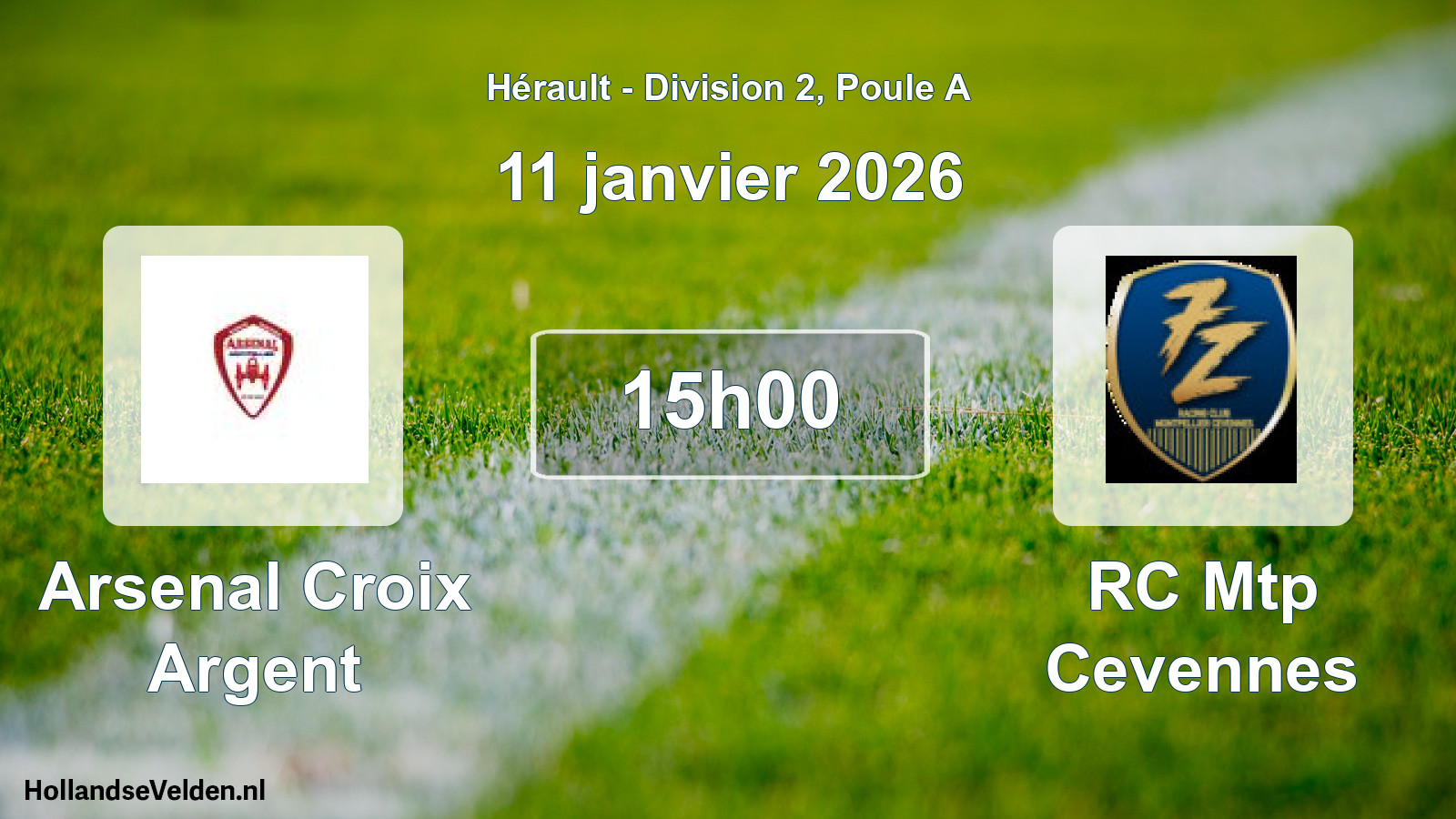 Match programmé: Arsenal Croix Argent - RC Mtp Cevennes (11 janvier 2026)
