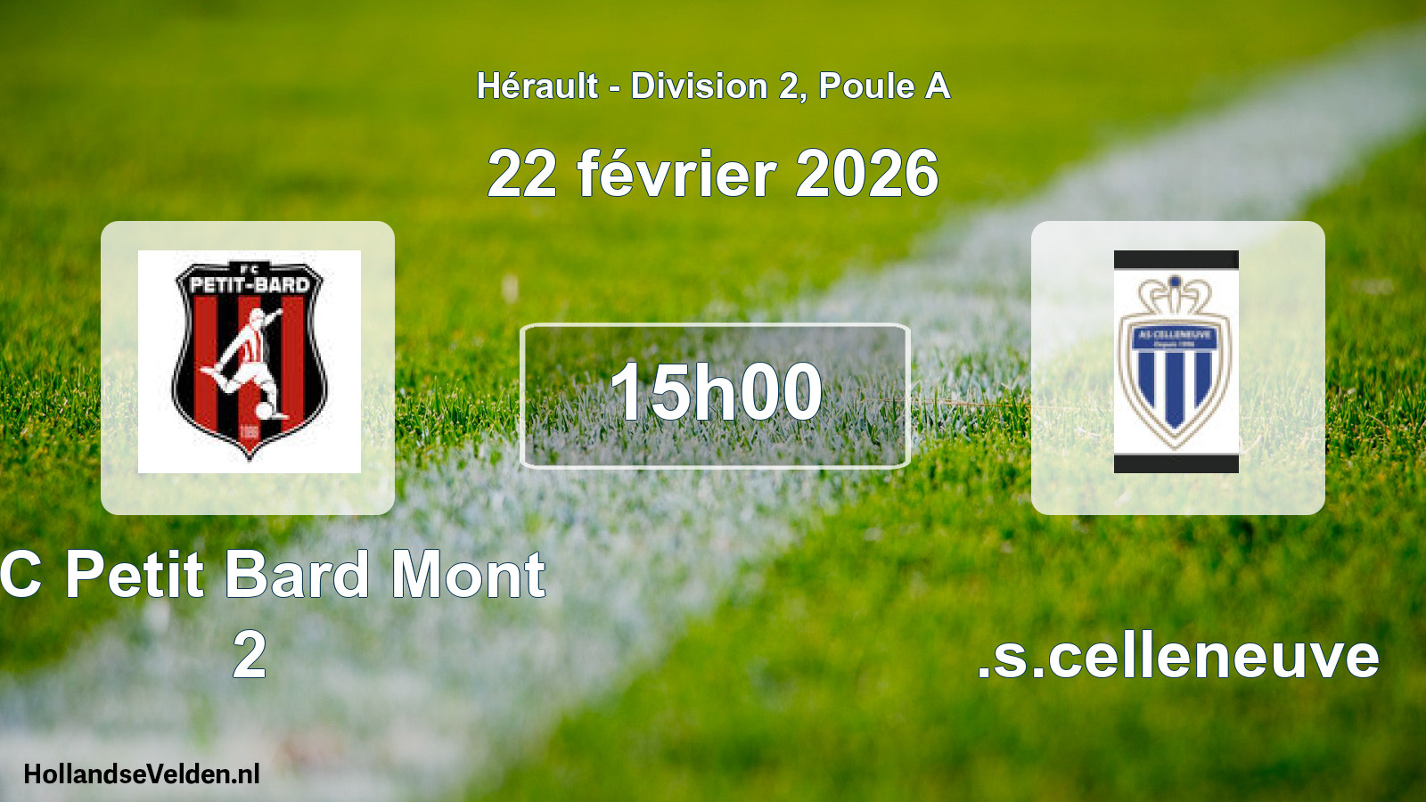 Match programmé: FC Petit Bard Mont 2 - A.s.celleneuve (22 février 2026)
