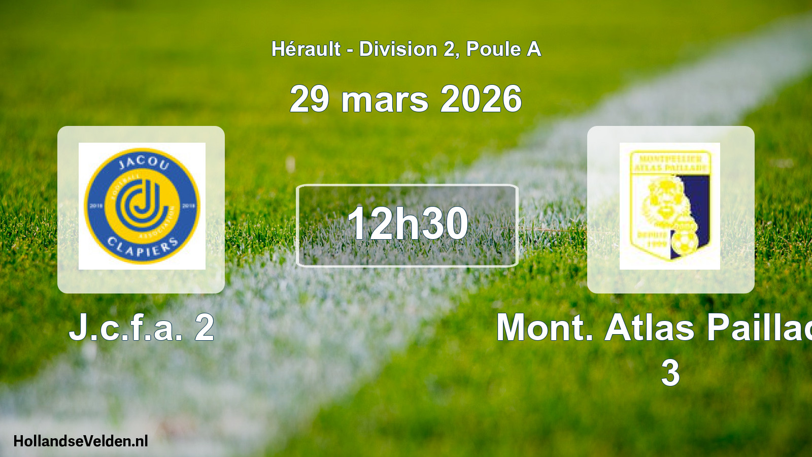 Match programmé: J.c.f.a. 2 - Mont. Atlas Paillade 3 (29 mars 2026)