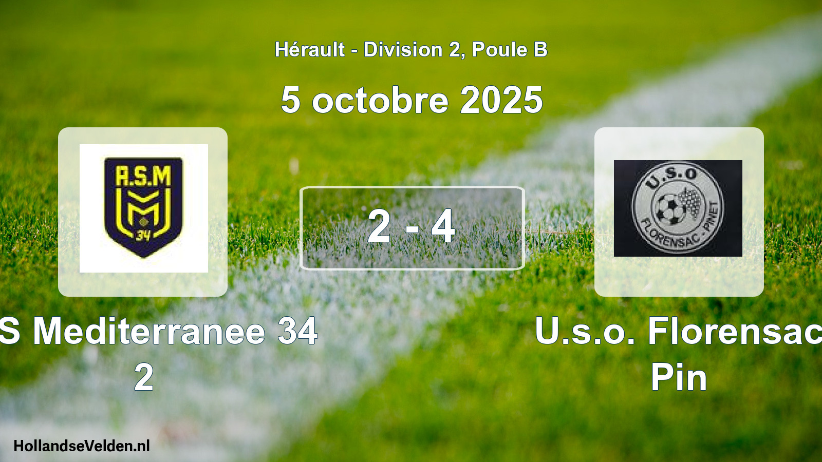 Match joué: AS Mediterranee 34 2 - U.s.o. Florensac Pin 2 - 4 (5 octobre 2025)