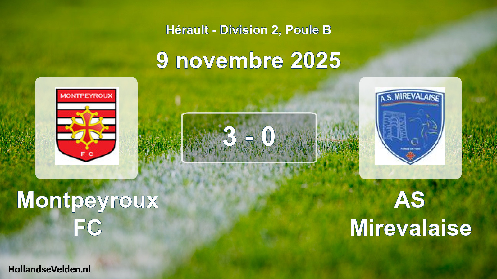 Gespeelde wedstrijd: Montpeyroux FC - AS Mirevalaise 3 - 0 (9 november 2025)