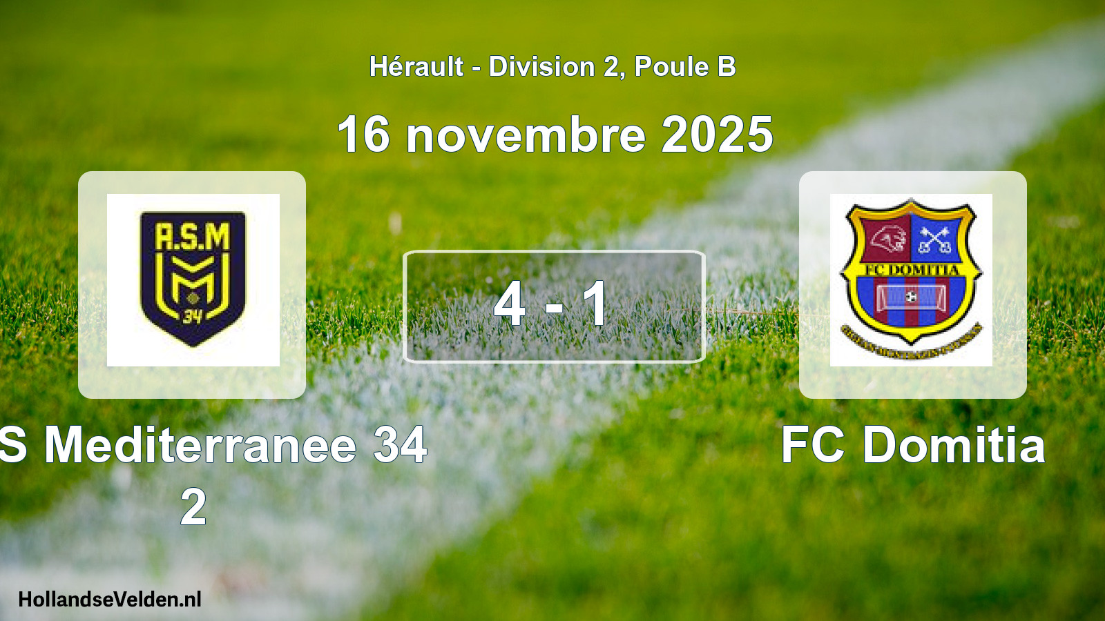 Match joué: AS Mediterranee 34 2 - FC Domitia 4 - 1 (16 novembre 2025)