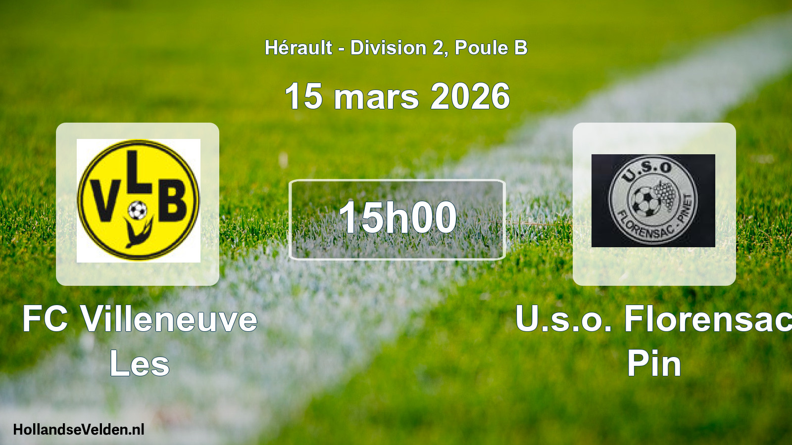 Match programmé: FC Villeneuve Les - U.s.o. Florensac Pin (15 mars 2026)
