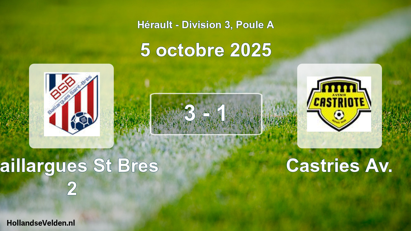 Match joué: Baillargues St Bres 2 - Castries Av. 3 - 1 (5 octobre 2025)