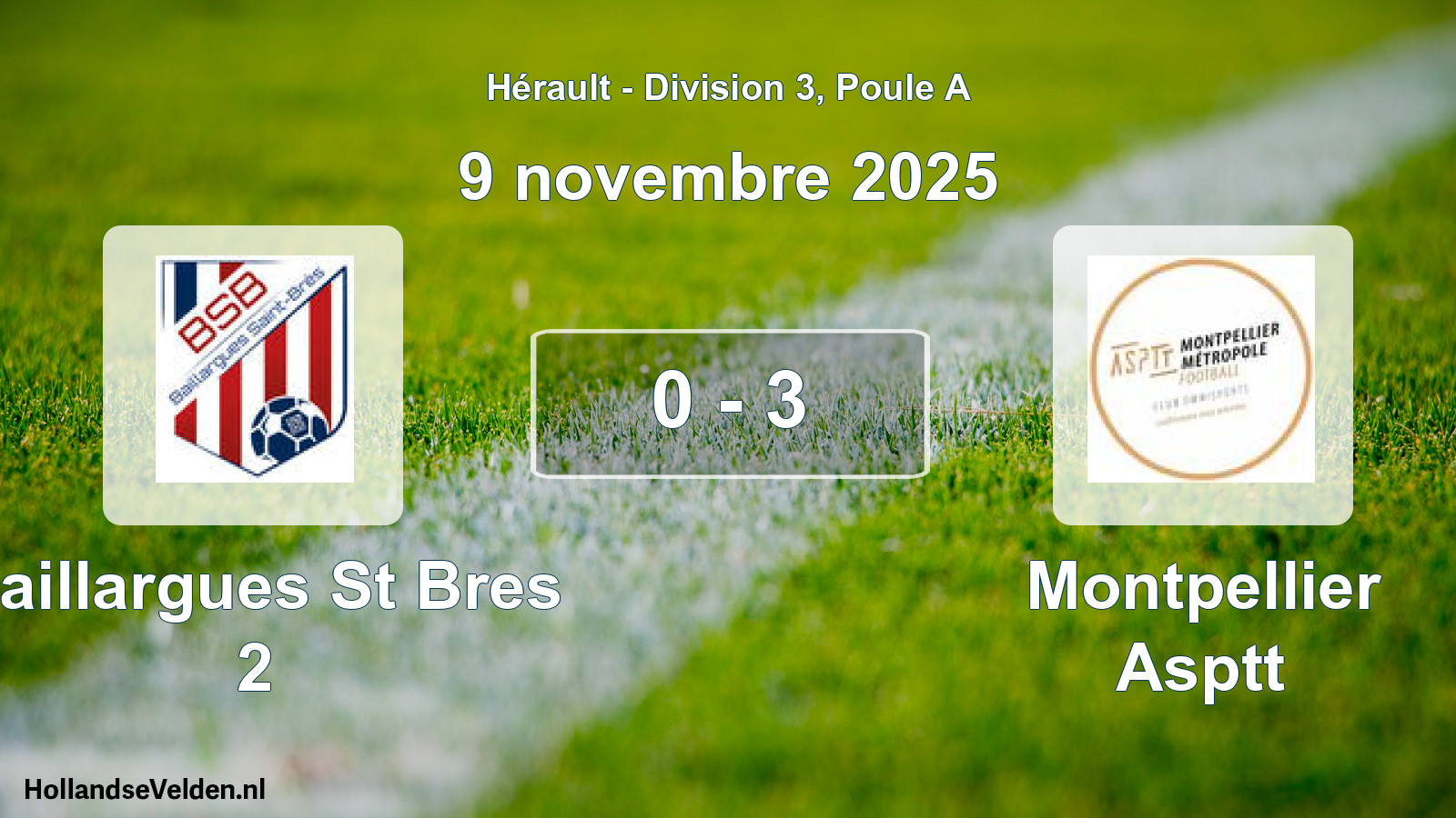 Match joué: Baillargues St Bres 2 - Montpellier Asptt 0 - 3 (9 novembre 2025)