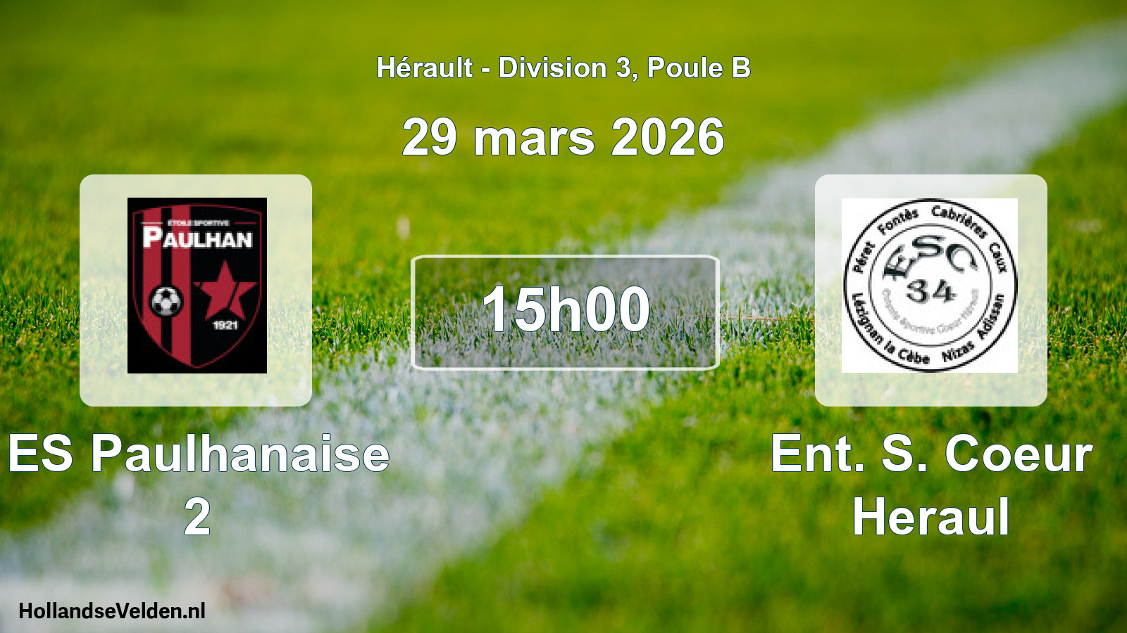 Match programmé: ES Paulhanaise 2 - Ent. S. Coeur Heraul (29 mars 2026)