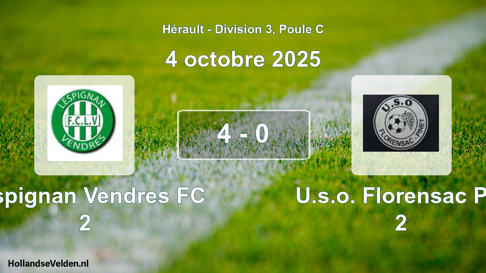 Match joué: Lespignan Vendres FC 2 - U.s.o. Florensac Pin 2 4 - 0 (4 octobre 2025)