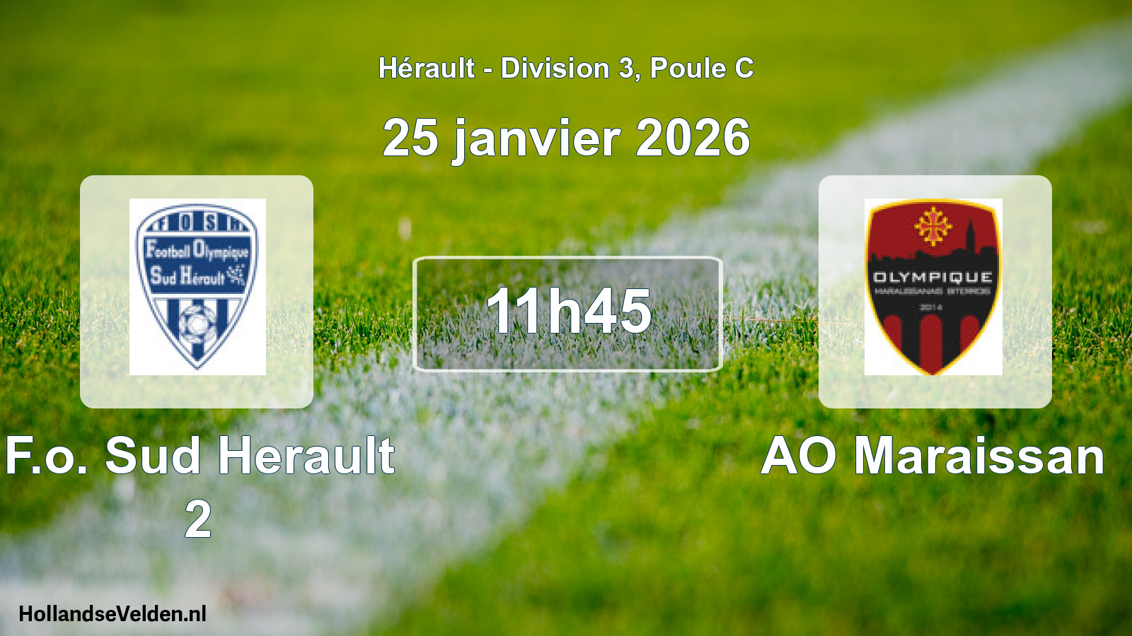Match programmé: F.o. Sud Herault 2 - AO Maraissan (25 janvier 2026)