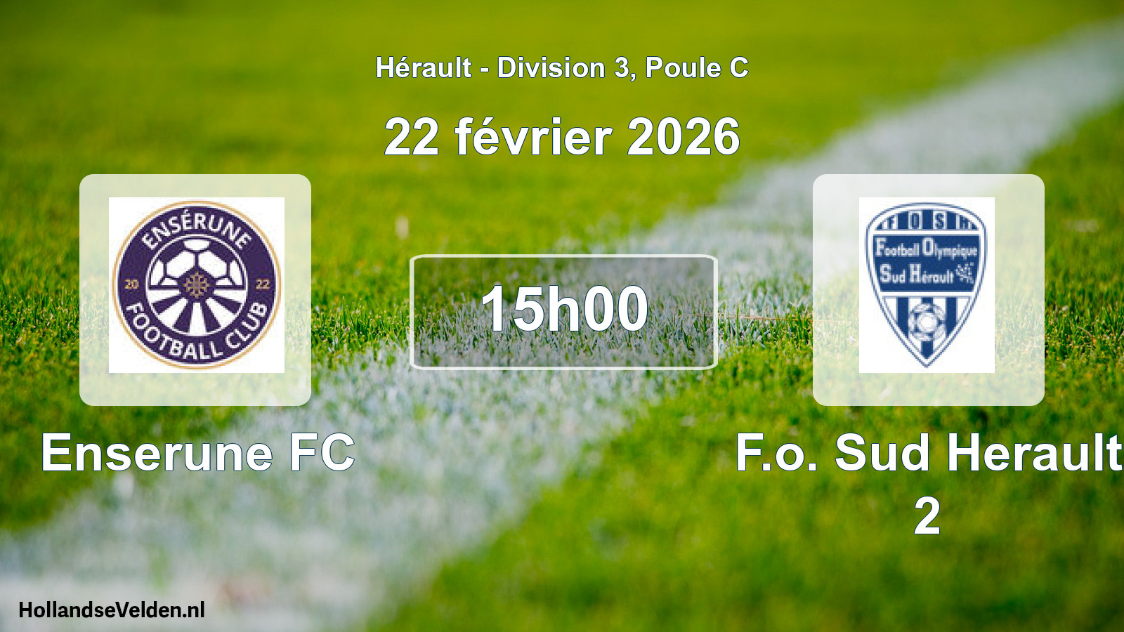 Match programmé: Enserune FC - F.o. Sud Herault 2 (22 février 2026)