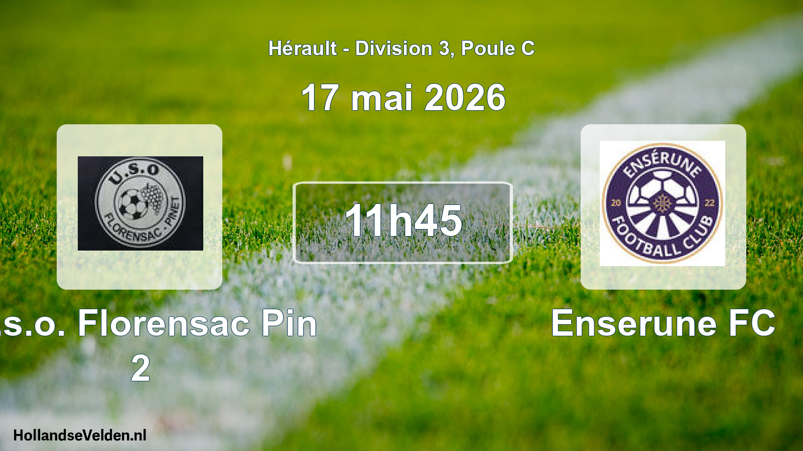 Match programmé: U.s.o. Florensac Pin 2 - Enserune FC (17 mai 2026)