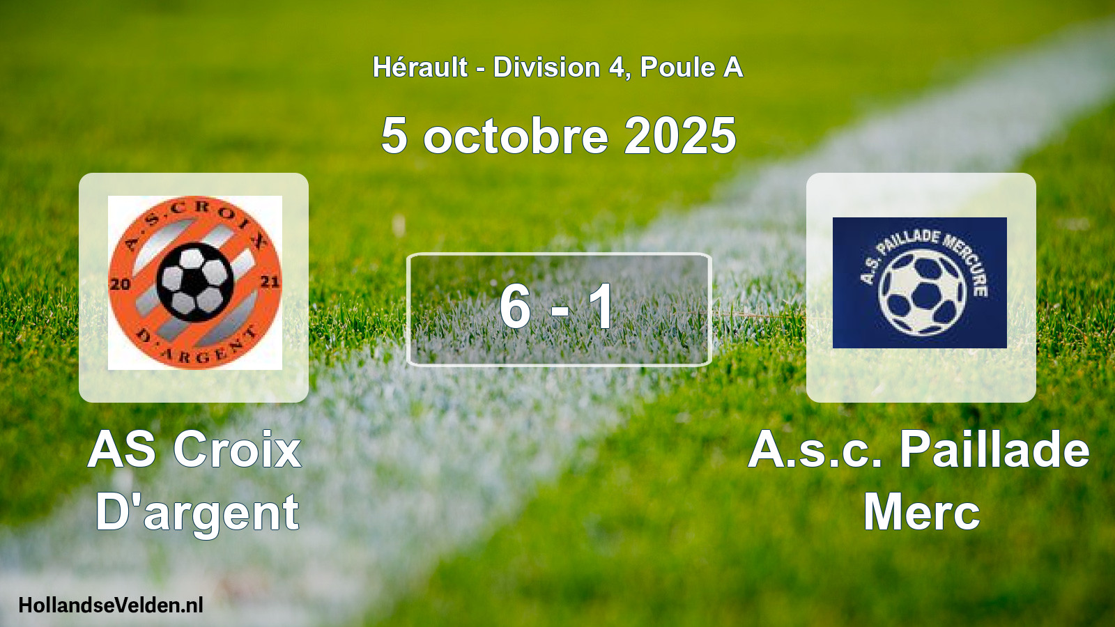 Match joué: AS Croix D'argent - A.s.c. Paillade Merc 6 - 1 (5 octobre 2025)