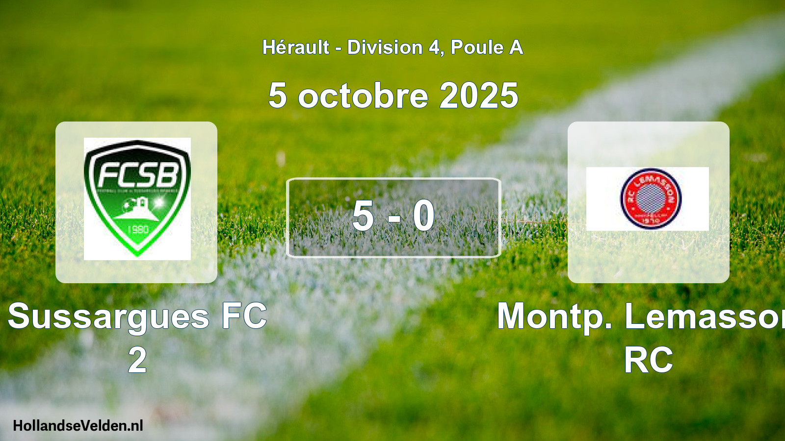 Gespeelde wedstrijd: Sussargues FC 2 - Montp. Lemasson RC 5 - 0 (5 oktober 2025)