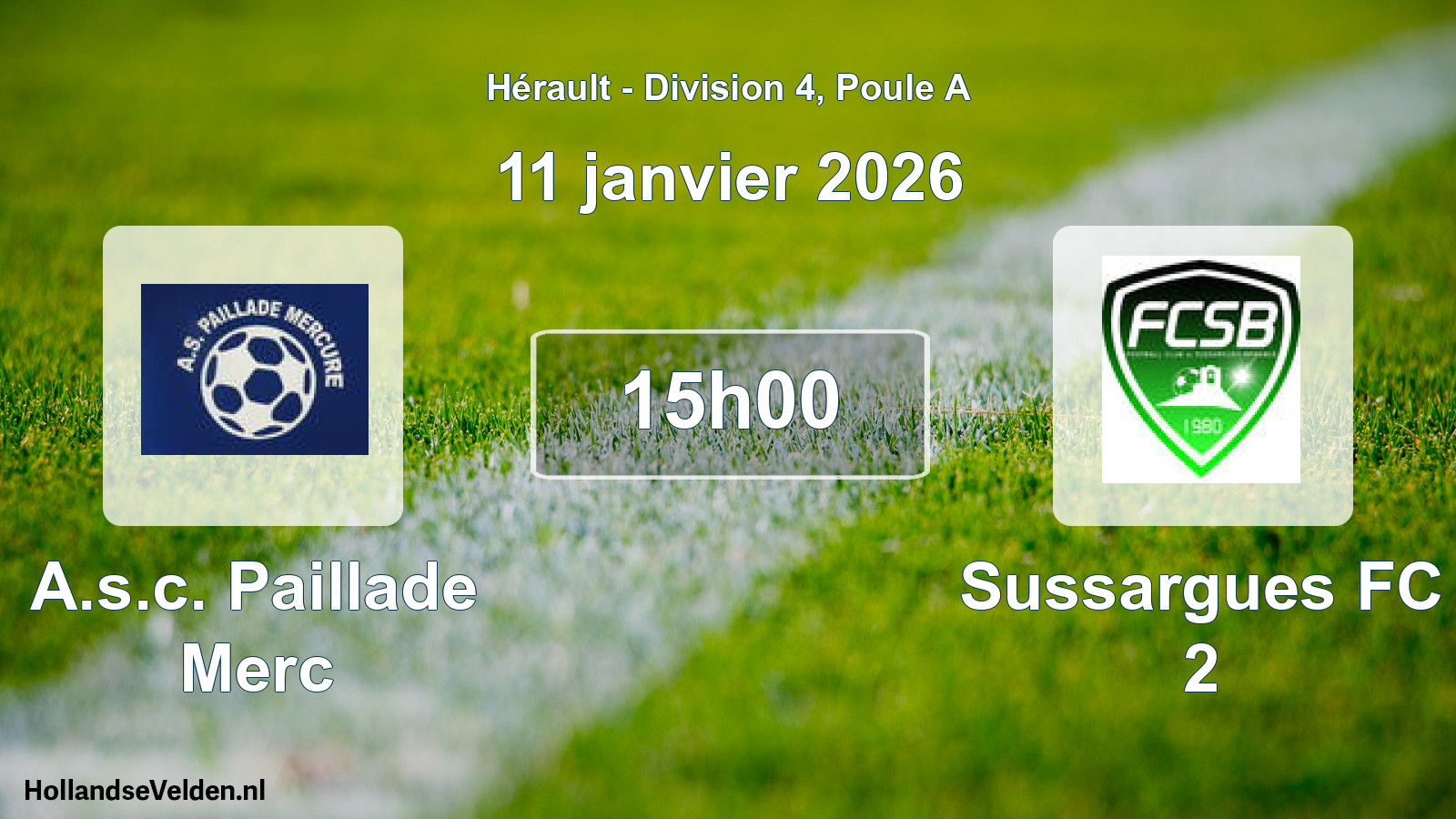 Match programmé: A.s.c. Paillade Merc - Sussargues FC 2 (11 janvier 2026)
