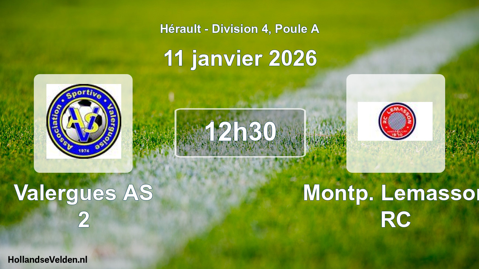 Match programmé: Valergues AS 2 - Montp. Lemasson RC (11 janvier 2026)