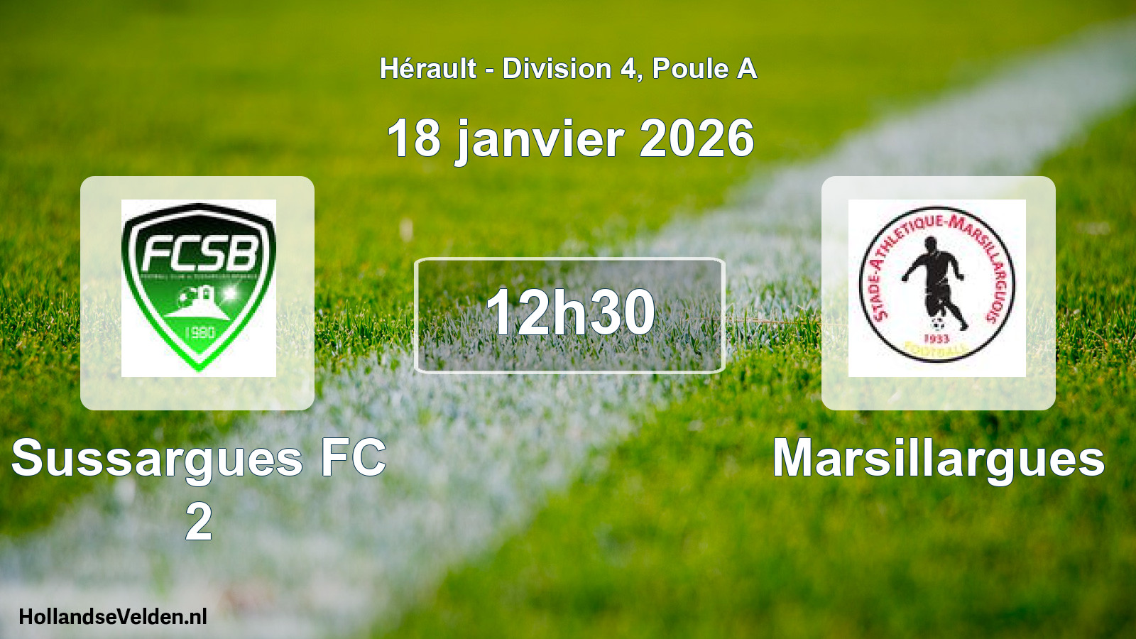 Match programmé: Sussargues FC 2 - Marsillargues (18 janvier 2026)
