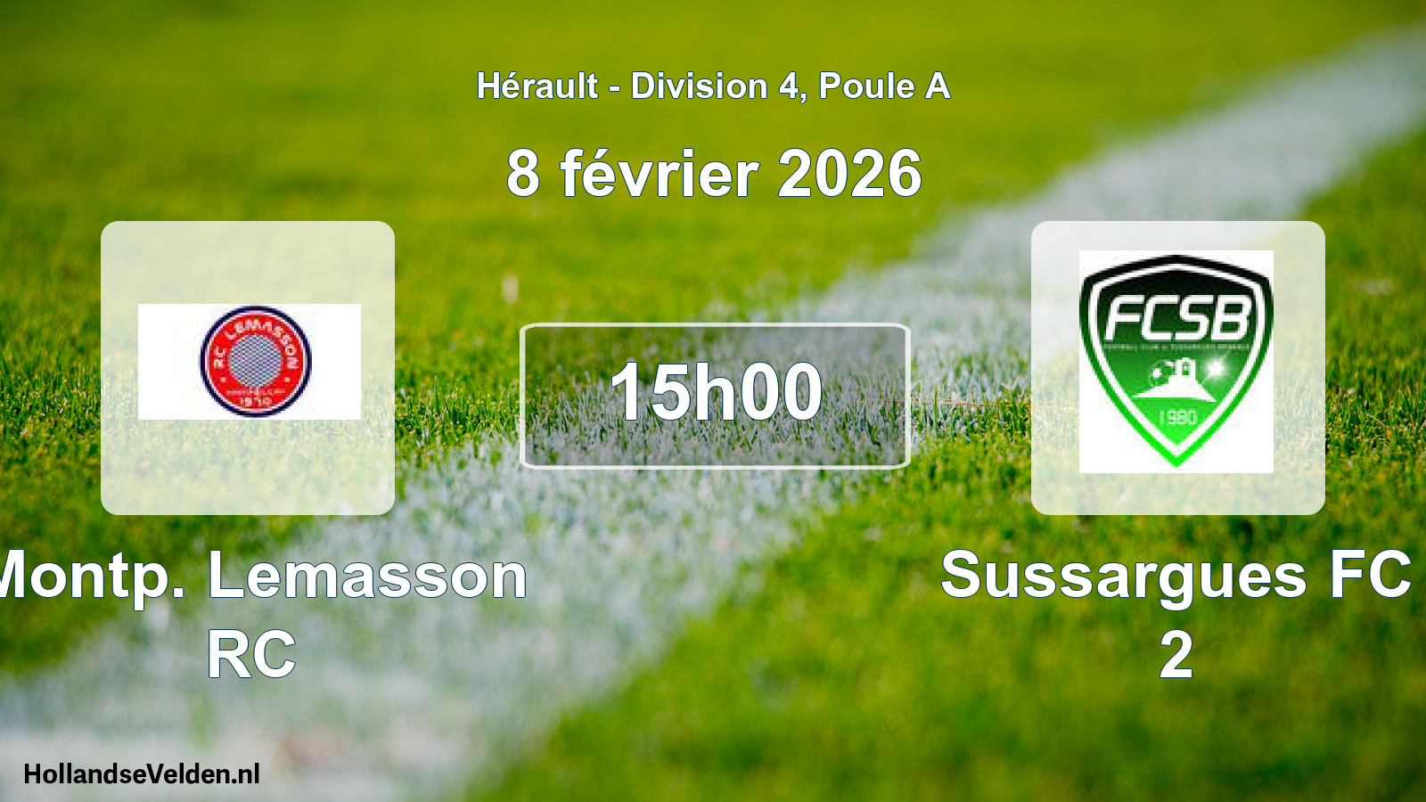 Match programmé: Montp. Lemasson RC - Sussargues FC 2 (8 février 2026)