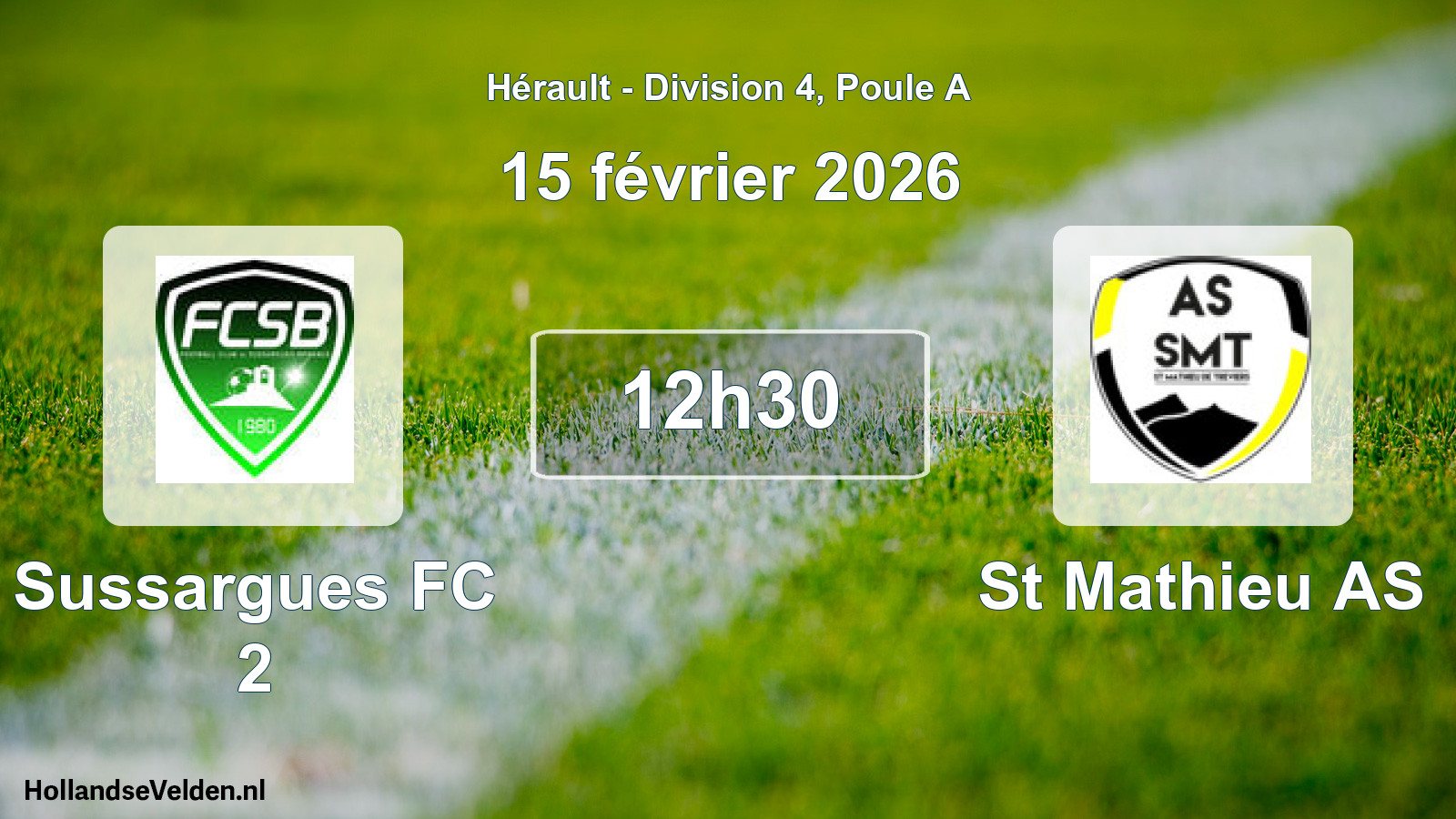 Match programmé: Sussargues FC 2 - St Mathieu AS (15 février 2026)