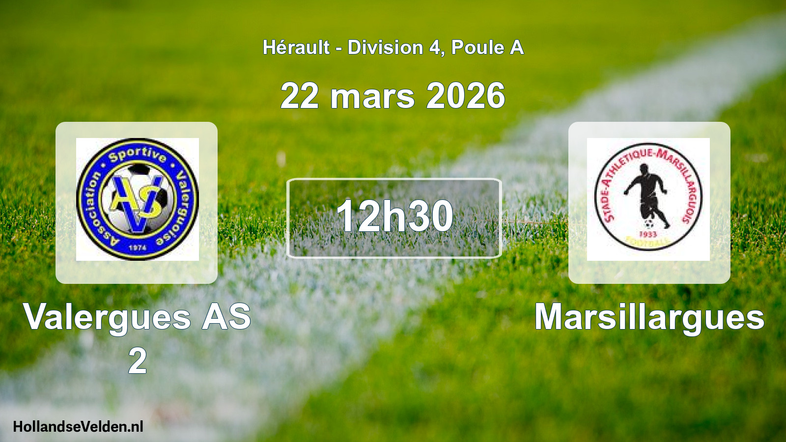 Match programmé: Valergues AS 2 - Marsillargues (22 mars 2026)
