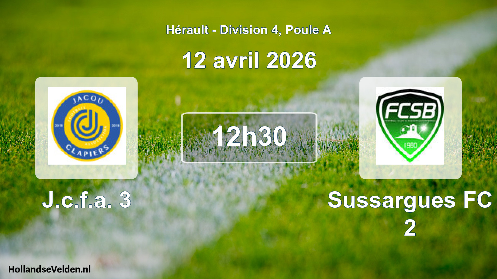 Match programmé: J.c.f.a. 3 - Sussargues FC 2 (12 avril 2026)