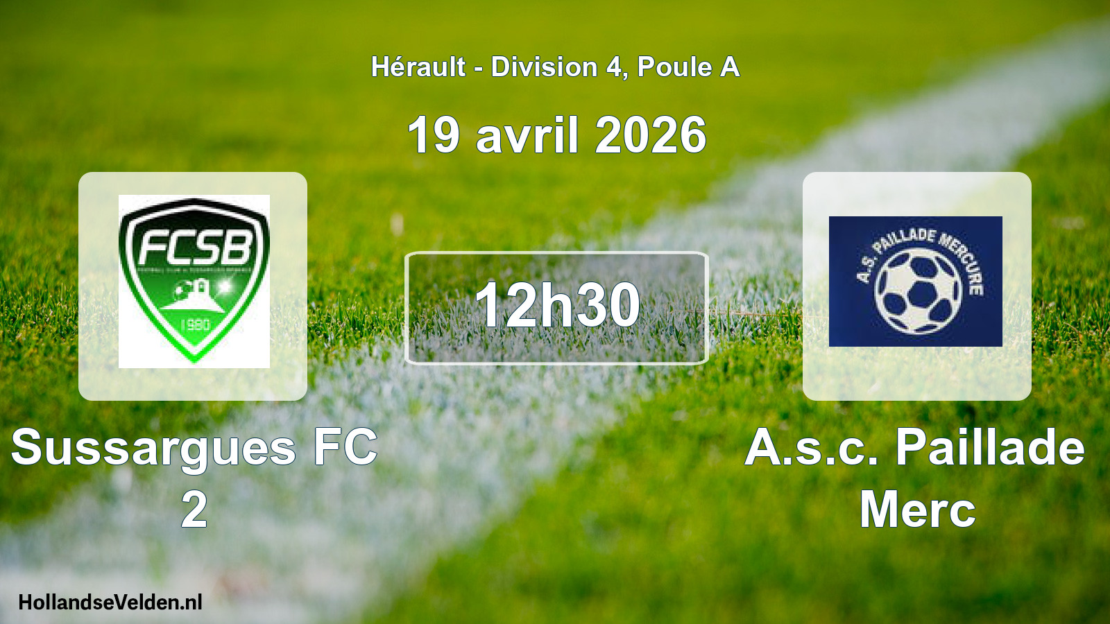 Match programmé: Sussargues FC 2 - A.s.c. Paillade Merc (19 avril 2026)