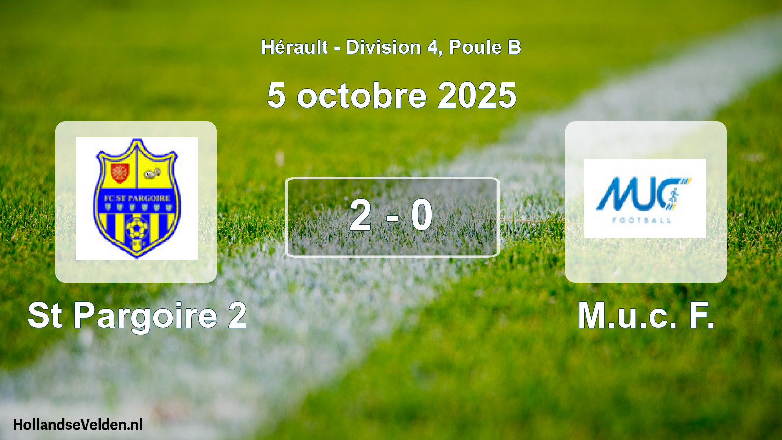 Total number of matches played: St Pargoire 2 - M.u.c. F. 2 - 0 (5 October 2025)