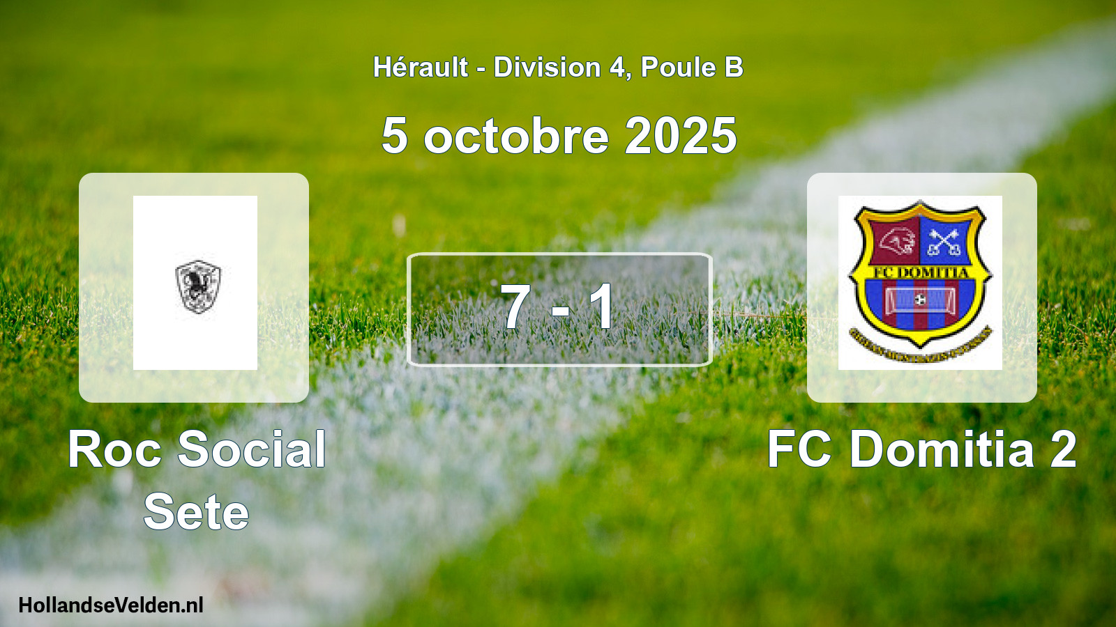 Match joué: Roc Social Sete - FC Domitia 2 7 - 1 (5 octobre 2025)