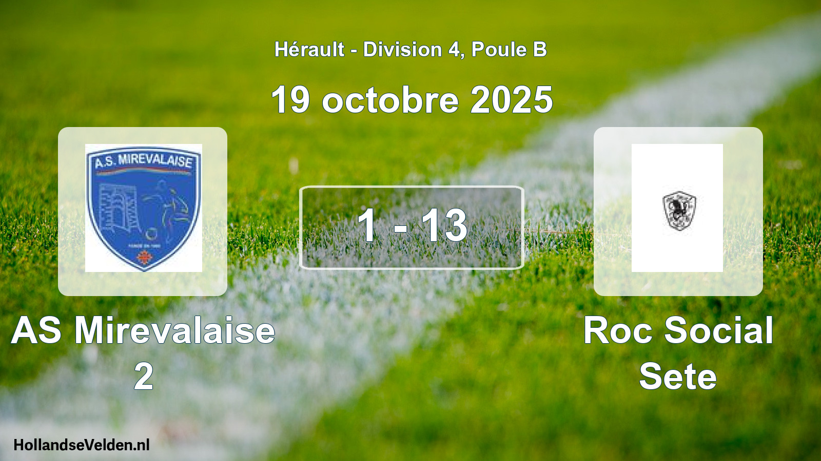 Total number of matches played: AS Mirevalaise 2 - Roc Social Sete 1 - 13 (19 October 2025)