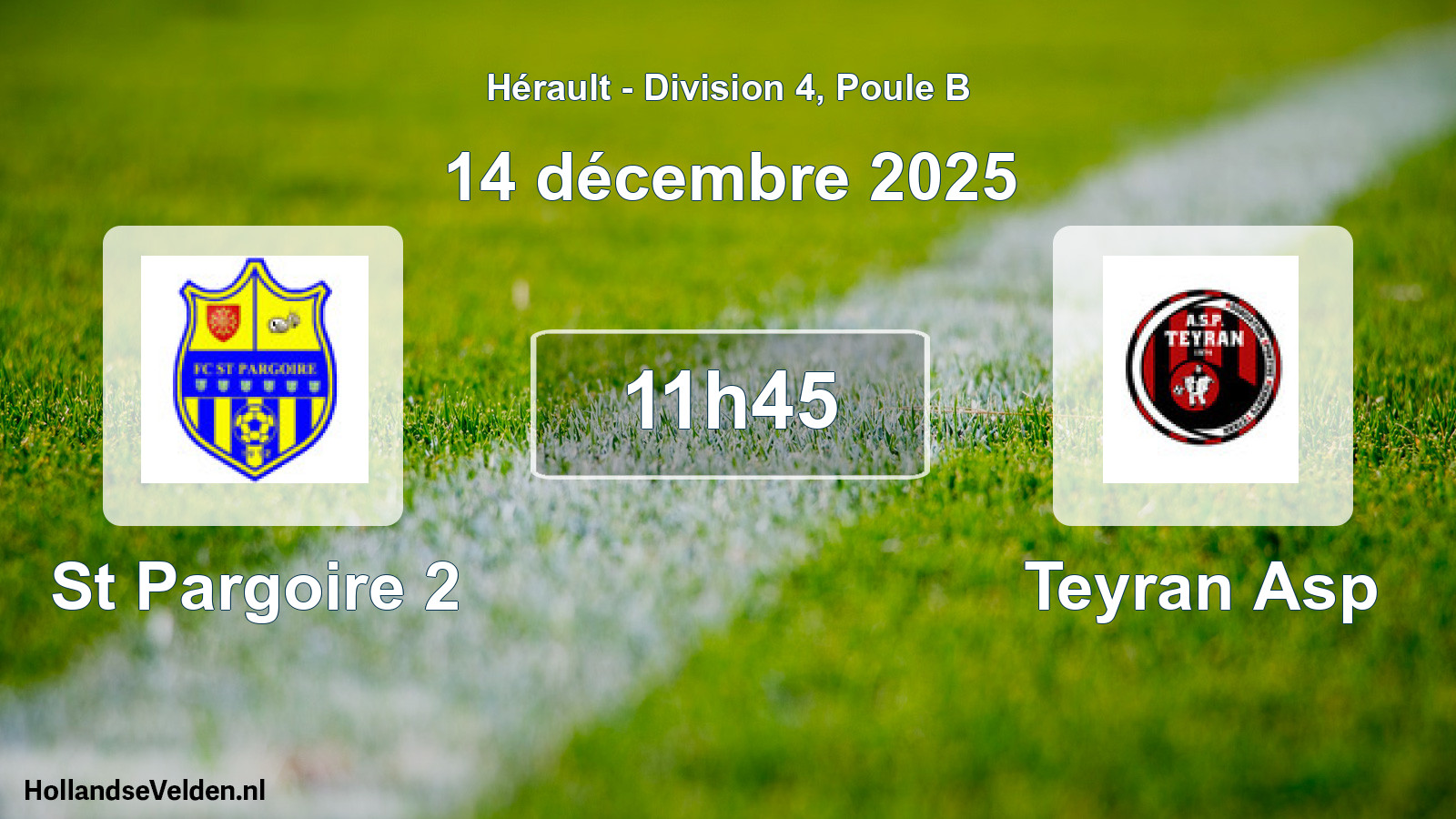 Match programmé: St Pargoire 2 - Teyran Asp (14 décembre 2025)