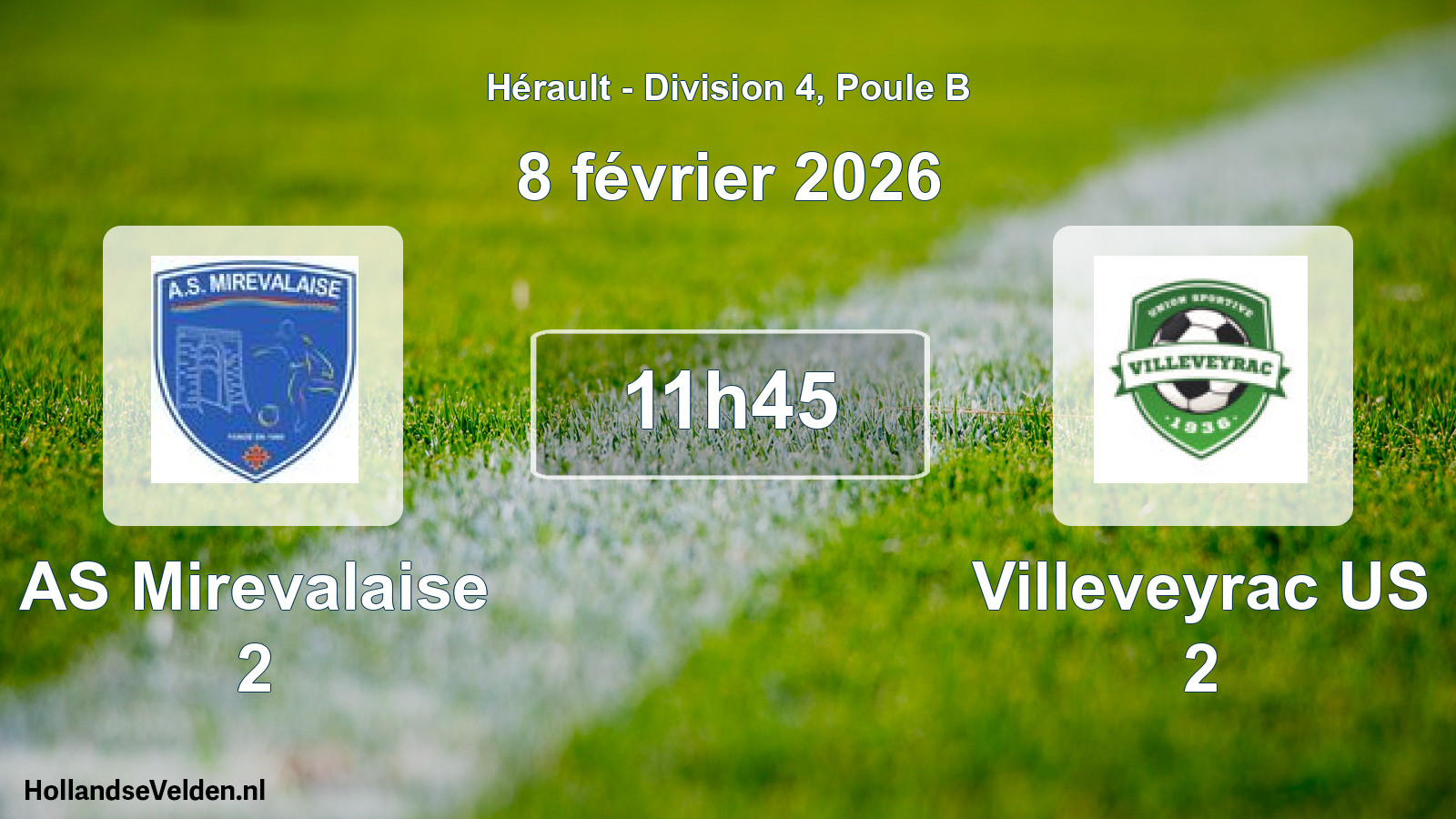 Match programmé: AS Mirevalaise 2 - Villeveyrac US 2 (8 février 2026)