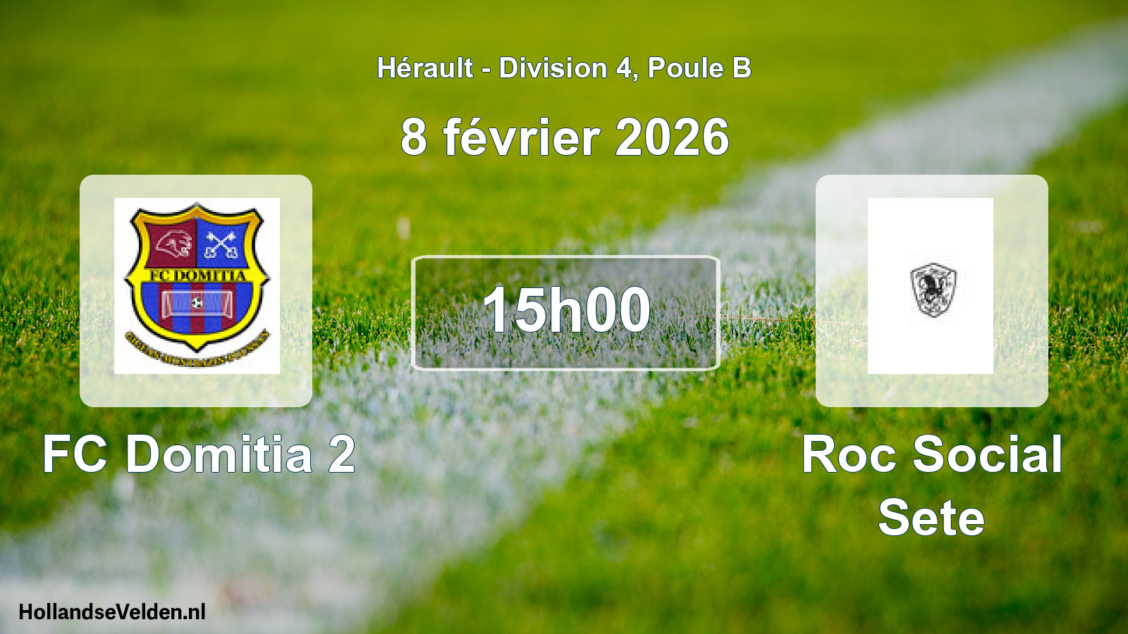 Match programmé: FC Domitia 2 - Roc Social Sete (8 février 2026)