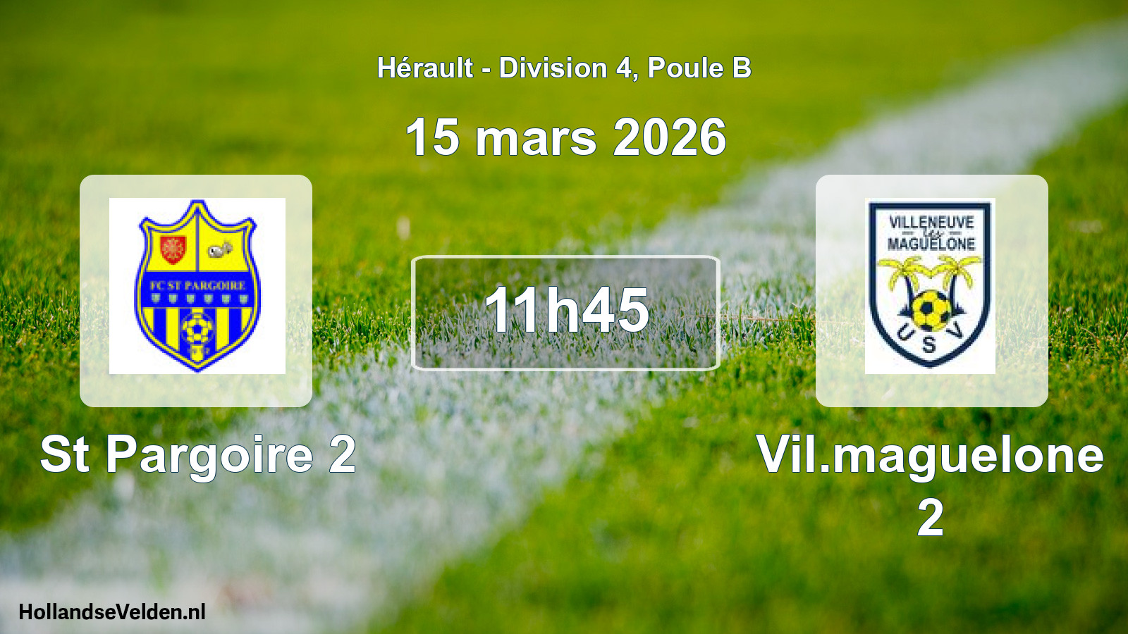 Match programmé: St Pargoire 2 - Vil.maguelone 2 (15 mars 2026)