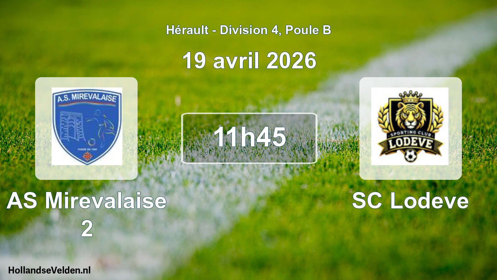 Match programmé: AS Mirevalaise 2 - SC Lodeve (19 avril 2026)