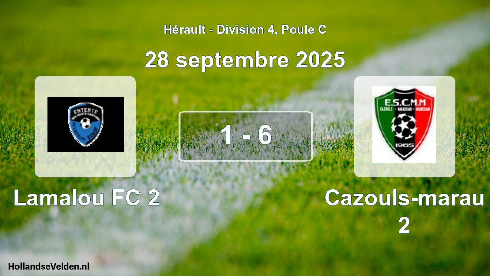 Match joué: Lamalou FC 2 - Cazouls-marau 2 1 - 6 (28 septembre 2025)