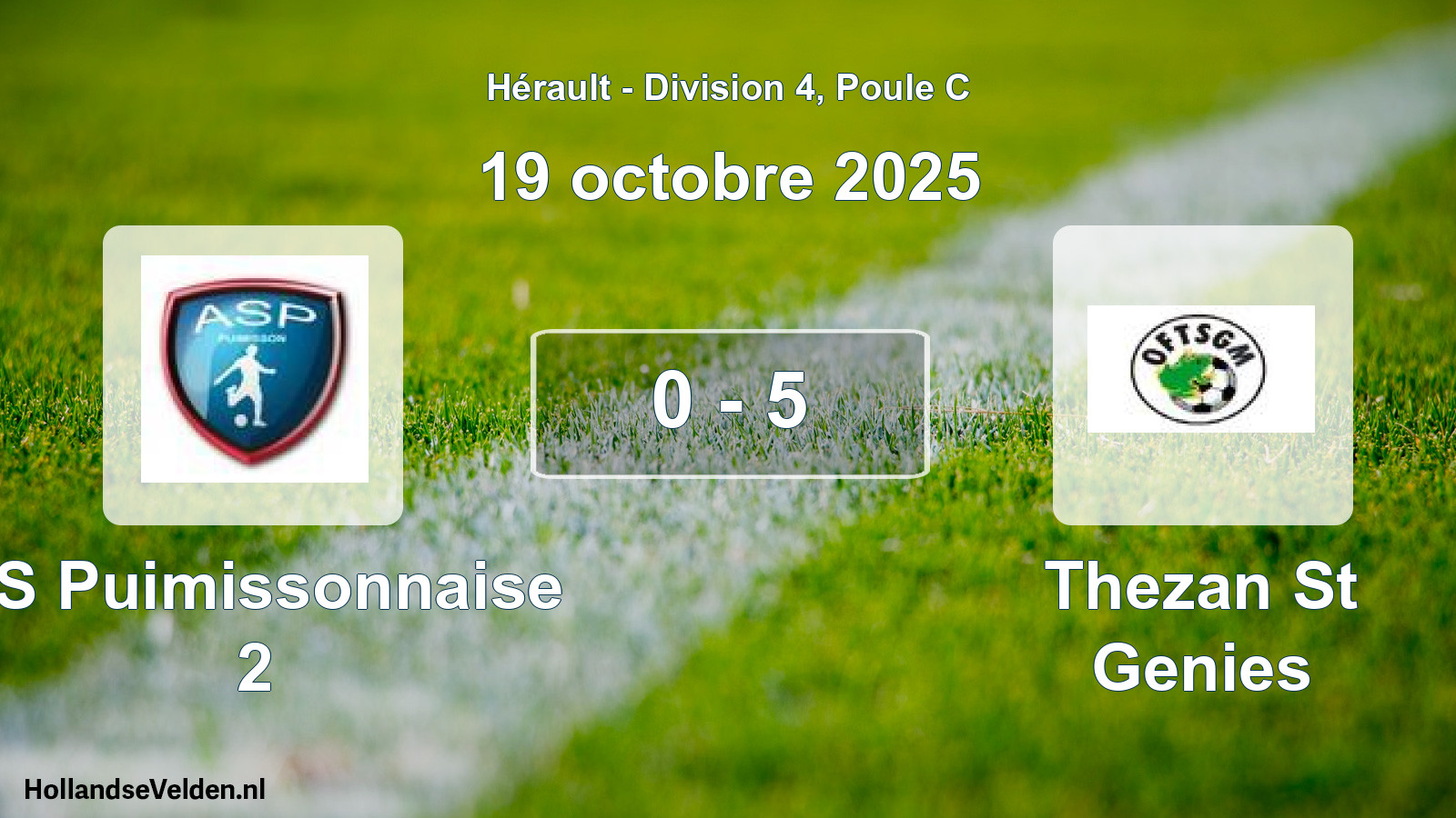 Match joué: AS Puimissonnaise 2 - Thezan St Genies 0 - 5 (19 octobre 2025)