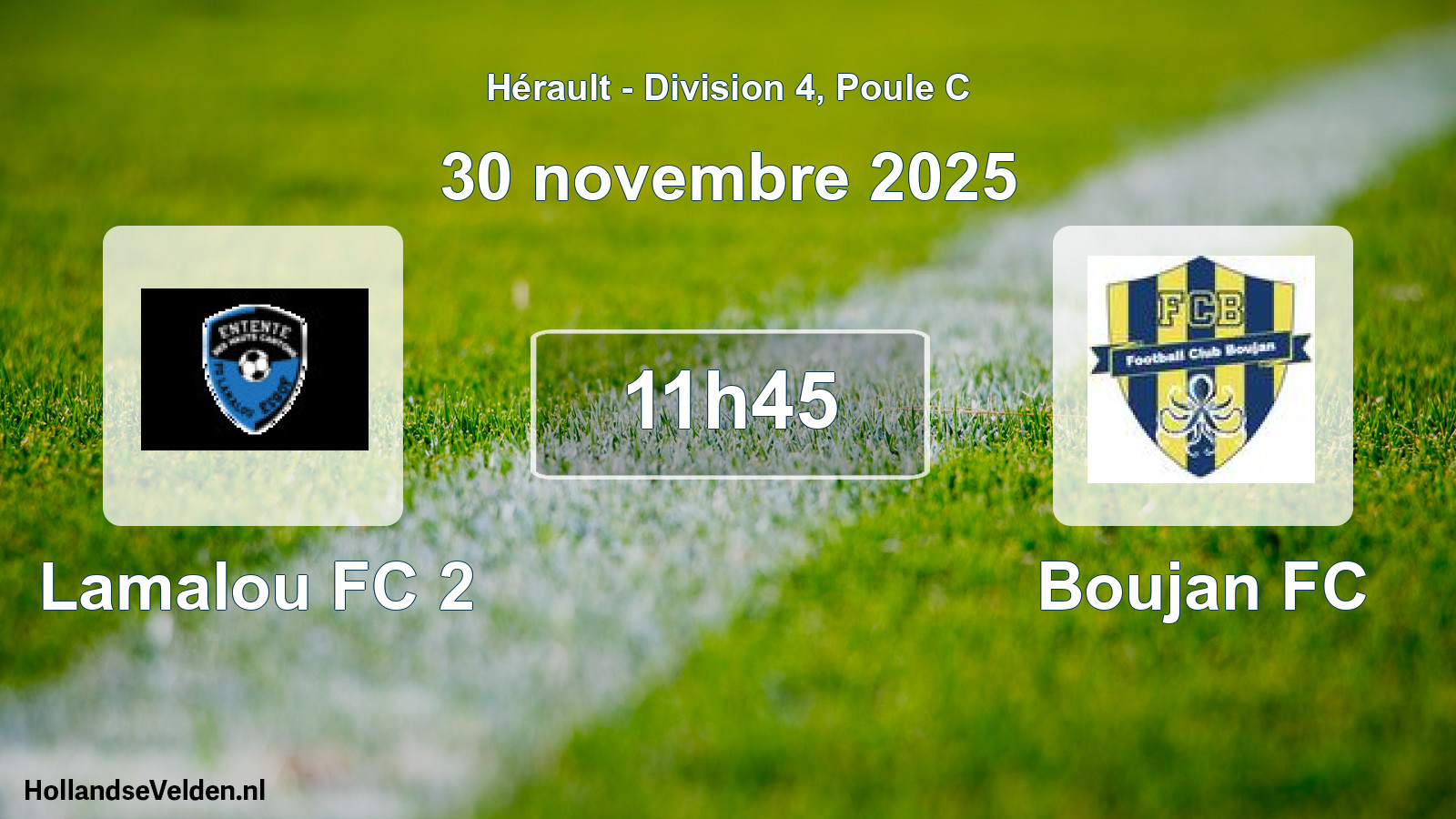 Match programmé: Lamalou FC 2 - Boujan FC (30 novembre 2025)